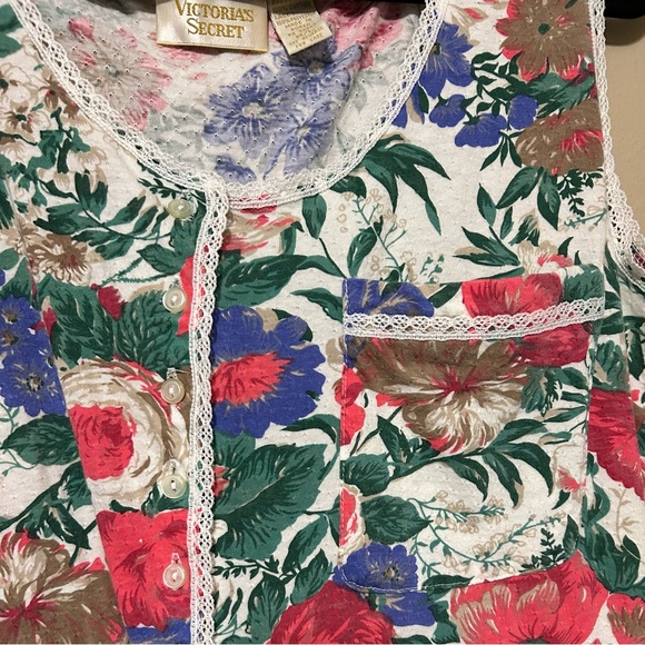 Victoria's Secret Gold Label VTG 90s Floral Lace Button Up Jumpsuit Pajama M/L - Picture 4 of 8